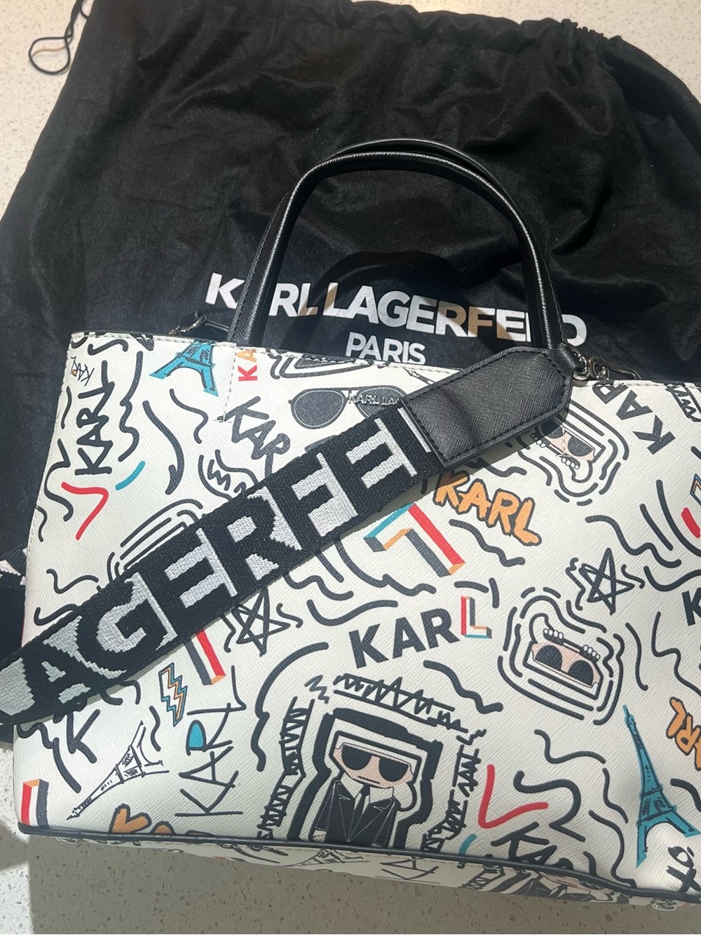 Karl Lagerfeld Paris White Graffiti Crossbody Shoulder Bag - Picture 15 of 15